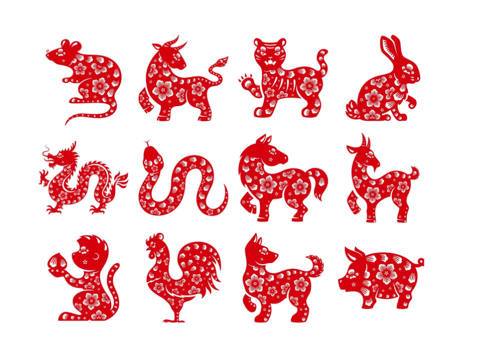 12 китайских животных. Животные символы года. Восточные символы года. Стилизованные символы года. Силуэты животных китайского гороскопа.